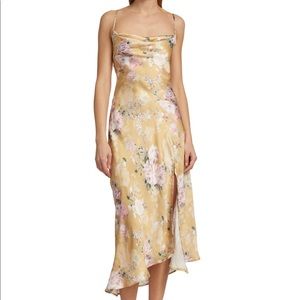 ASTR The Label Gaia Satin Dress in Mustard Floral Size Small